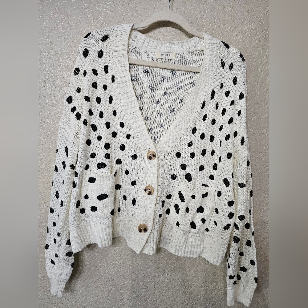 Umgee Women's White and Black Polka Dot Cardigan